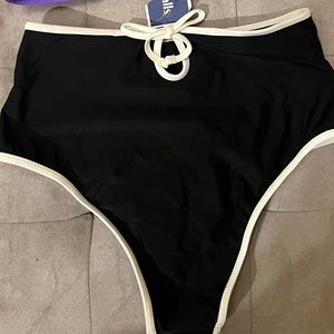 Aerie High Waisted Cut Out Bikini Bottom XS Black White NWT